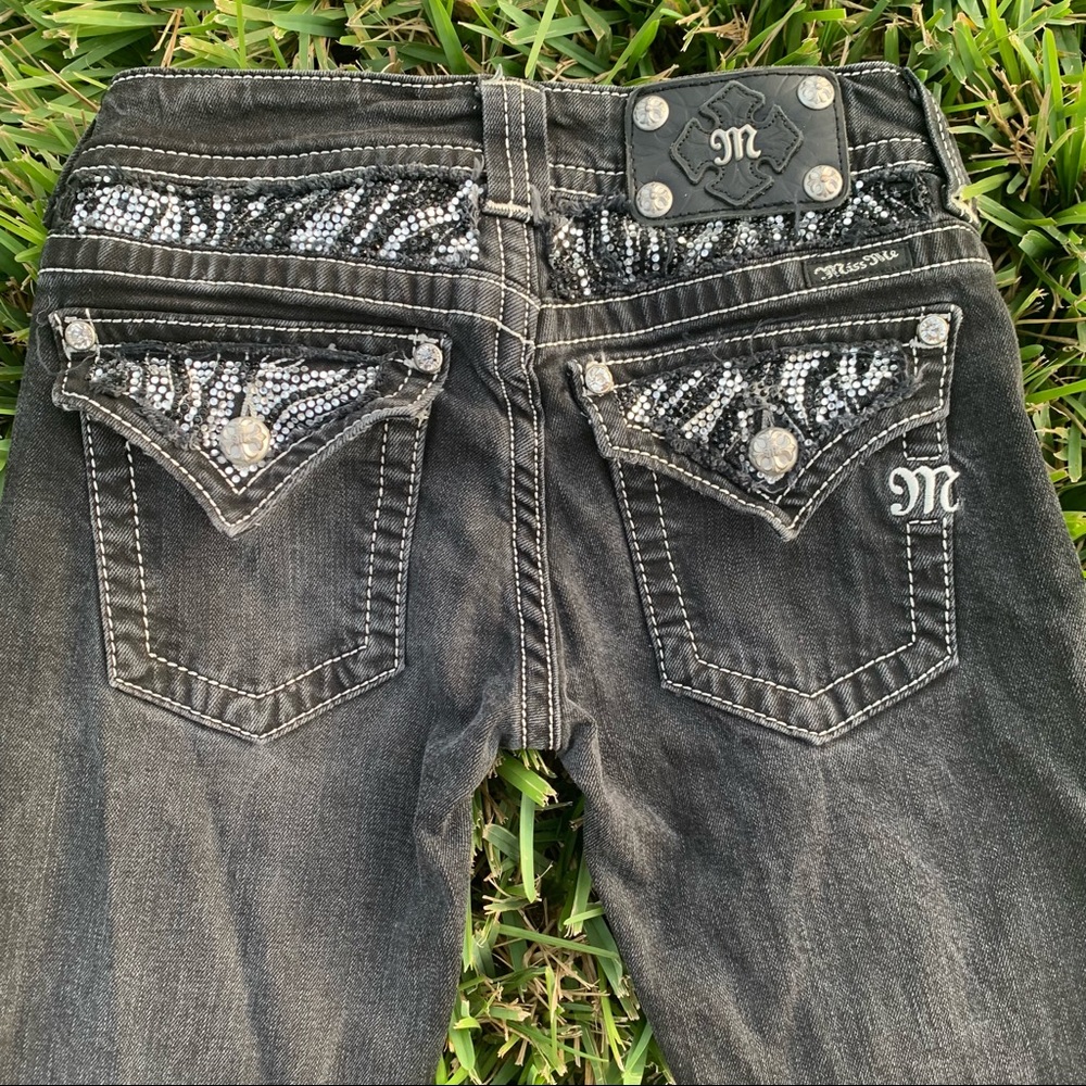 Zebra Print Bling Rhinestone Miss Me Bootcut Jeans Size 27